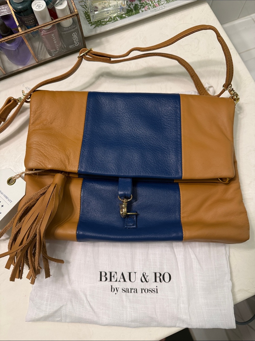 NWT Beau &Ro Leather Cape Codder Crossbody Clutch Convertible Bag